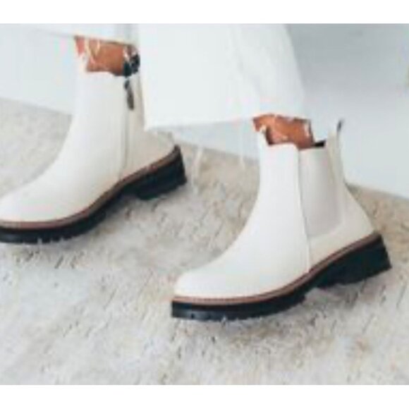 Anthropologie Dale Chelsea Women White Leather Platform Ankle Boots Size 40(9.5) - Picture 5 of 13